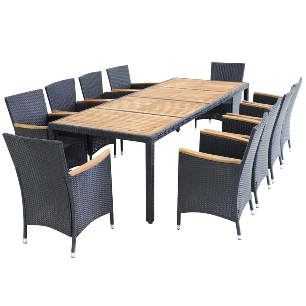 11 Piece Patio Dining Set with Cushions Poly Rattan Black. Picture 1