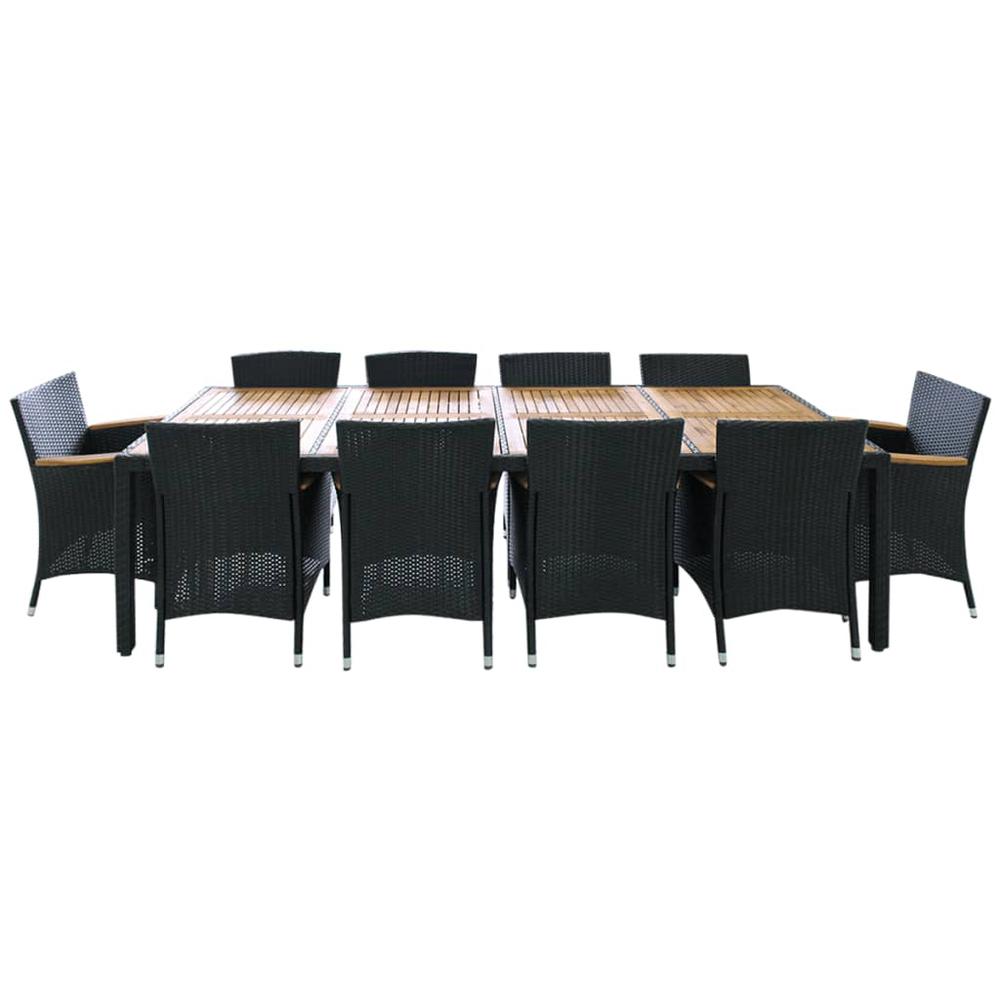 11 Piece Patio Dining Set with Cushions Poly Rattan Black. Picture 2