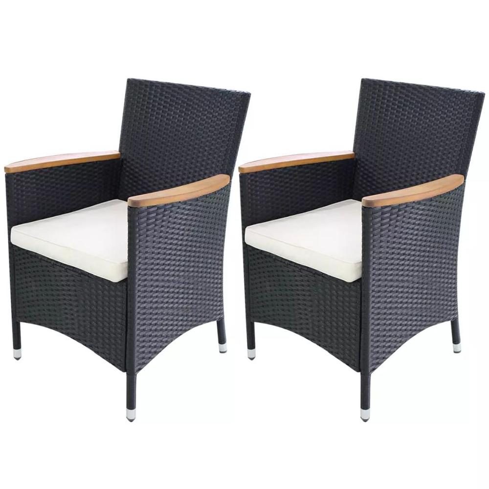 vidaXL Garden Chairs 2 pcs with Cushions Poly Rattan Black, 42572. Picture 1