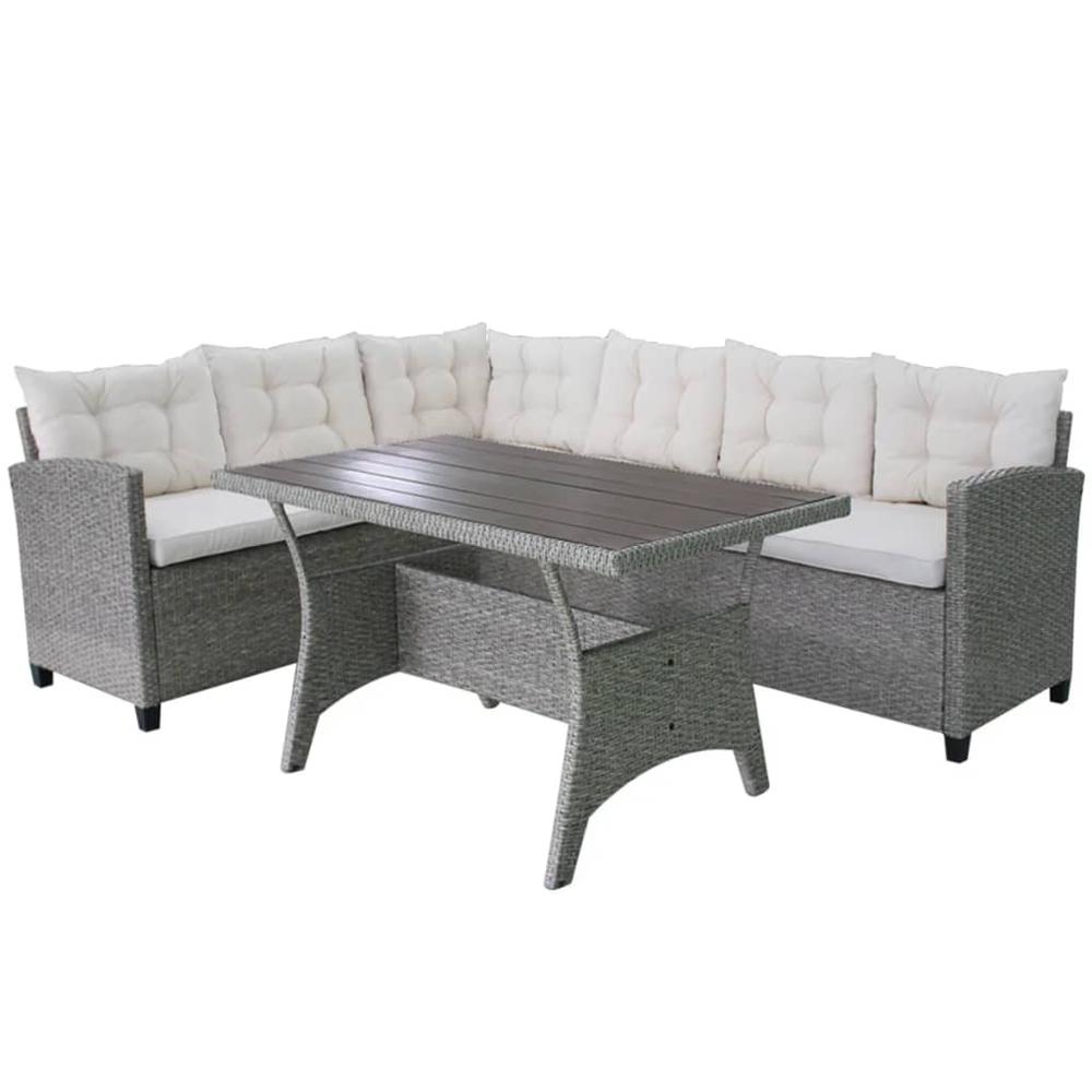 vidaXL 3 Piece Garden Lounge Set with Cushions Poly Rattan Gray, 42577. Picture 2