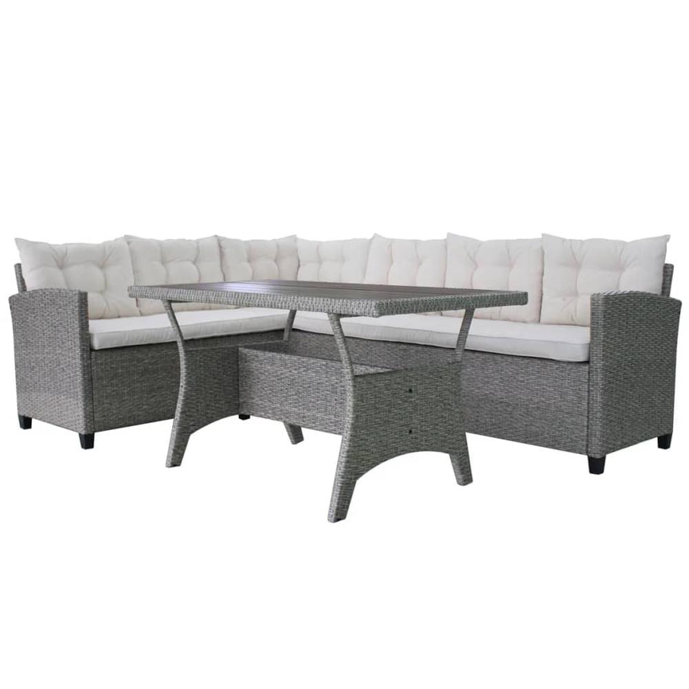vidaXL 3 Piece Garden Lounge Set with Cushions Poly Rattan Gray, 42577. Picture 4