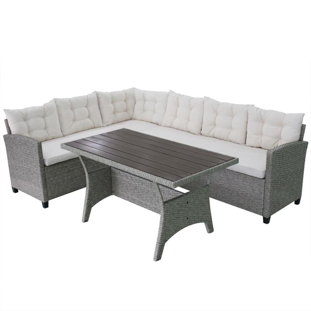 vidaXL 3 Piece Garden Lounge Set with Cushions Poly Rattan Gray, 42577. Picture 5