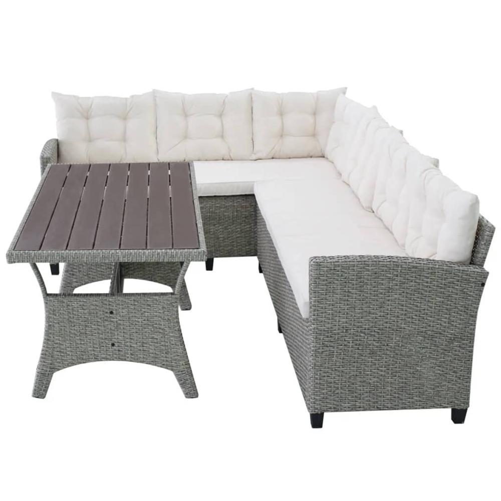 vidaXL 3 Piece Garden Lounge Set with Cushions Poly Rattan Gray, 42577. Picture 6
