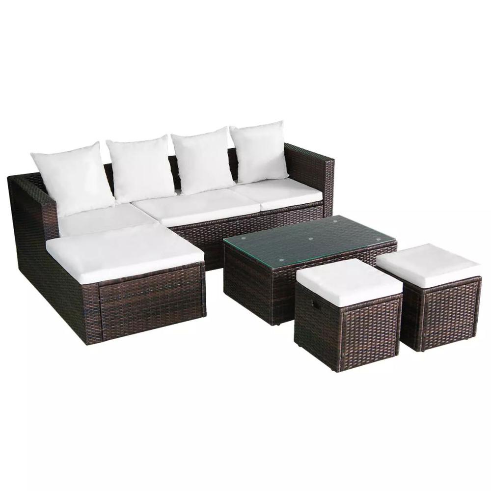 vidaXL 4 Piece Garden Lounge Set with Cushions Poly Rattan Brown, 42585. Picture 2
