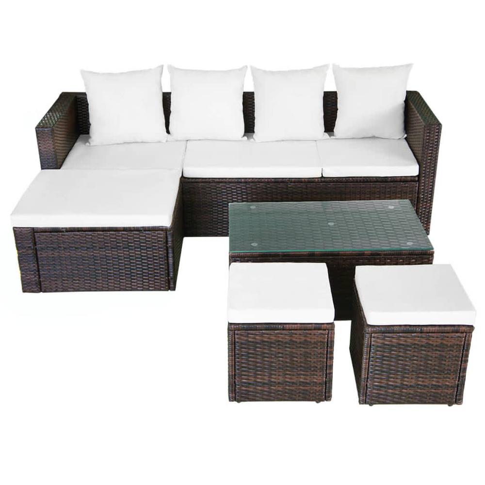 vidaXL 4 Piece Garden Lounge Set with Cushions Poly Rattan Brown, 42585. Picture 3