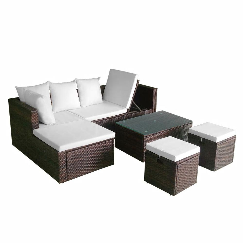 vidaXL 4 Piece Garden Lounge Set with Cushions Poly Rattan Brown, 42585. Picture 4