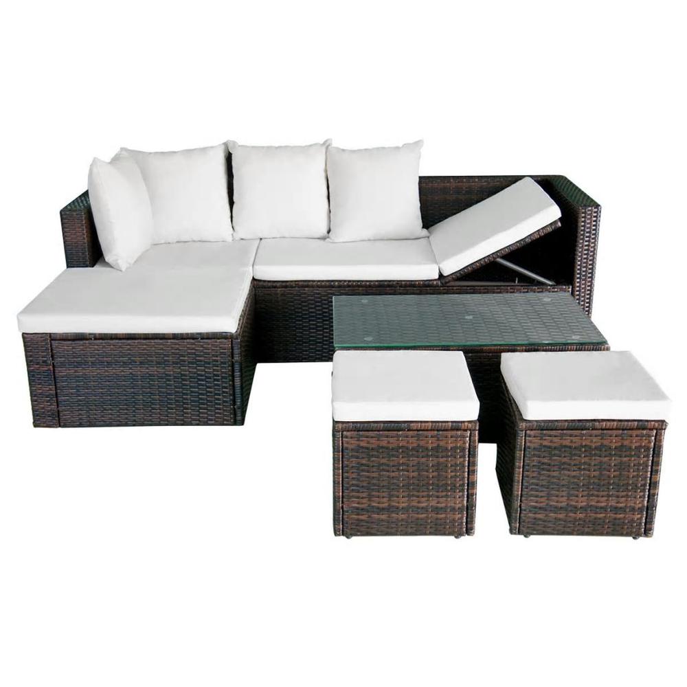 vidaXL 4 Piece Garden Lounge Set with Cushions Poly Rattan Brown, 42585. Picture 5