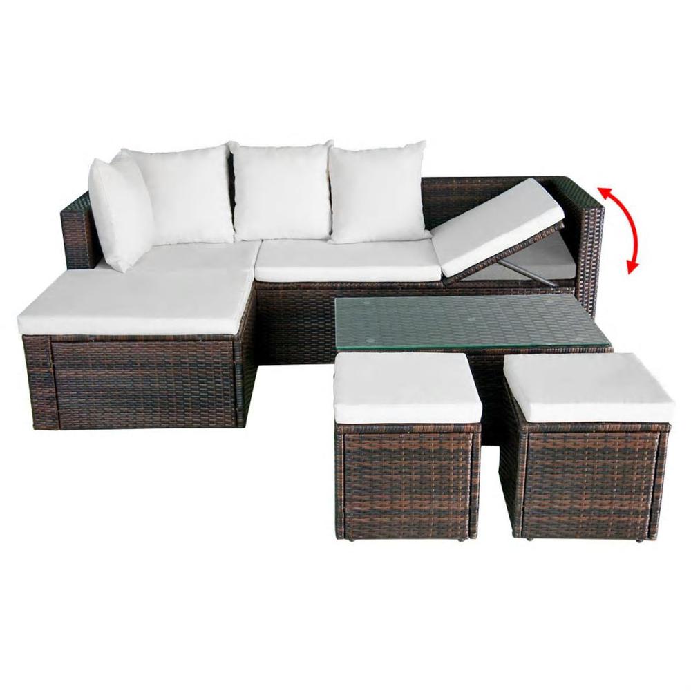vidaXL 4 Piece Garden Lounge Set with Cushions Poly Rattan Brown, 42585. Picture 6