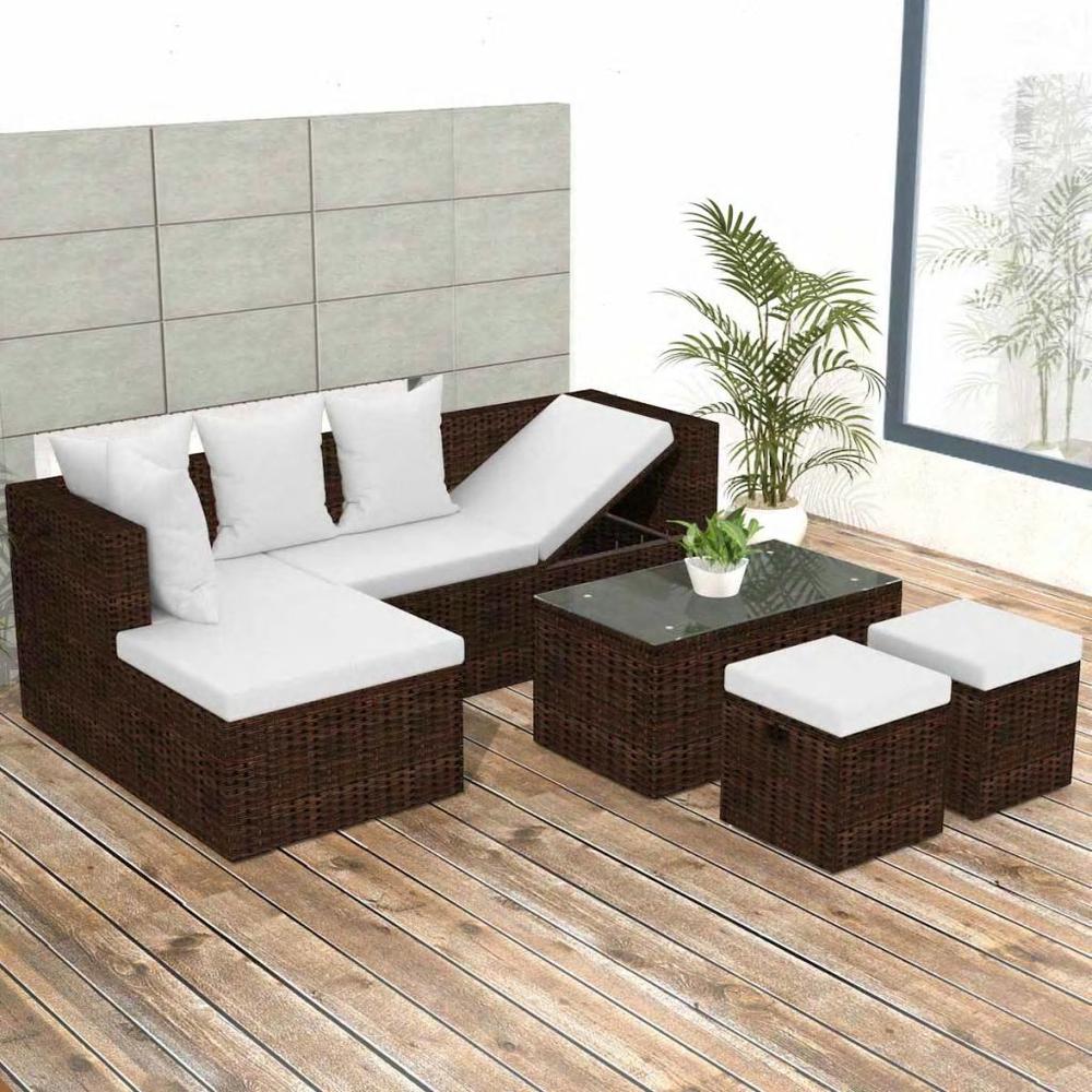 vidaXL 4 Piece Garden Lounge Set with Cushions Poly Rattan Brown, 42585. Picture 1