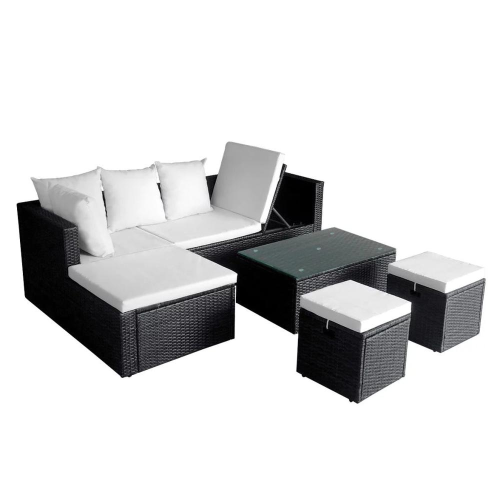 vidaXL 4 Piece Garden Lounge Set with Cushions Poly Rattan Black, 42586. Picture 2