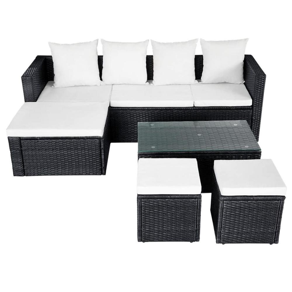 vidaXL 4 Piece Garden Lounge Set with Cushions Poly Rattan Black, 42586. Picture 3