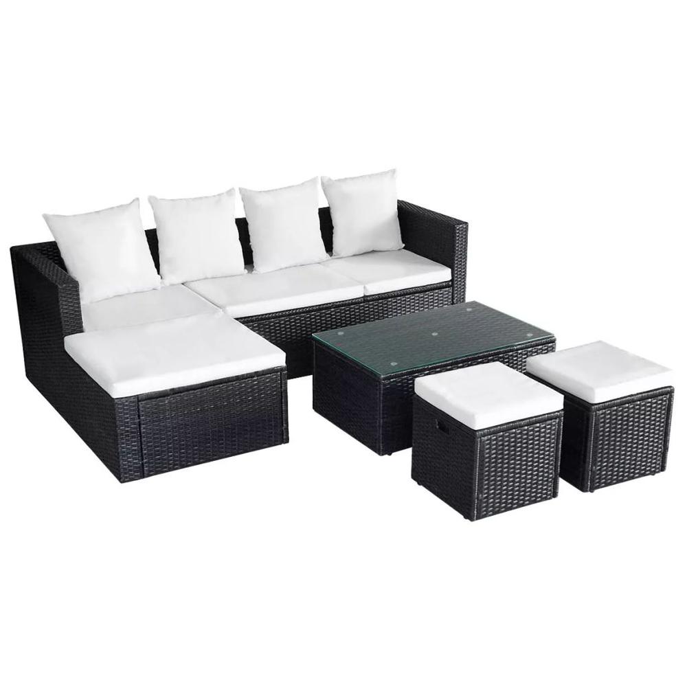 vidaXL 4 Piece Garden Lounge Set with Cushions Poly Rattan Black, 42586. Picture 4