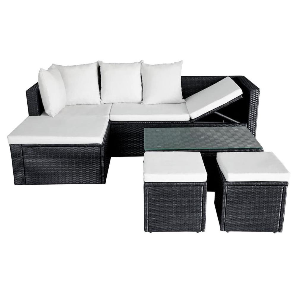 vidaXL 4 Piece Garden Lounge Set with Cushions Poly Rattan Black, 42586. Picture 5