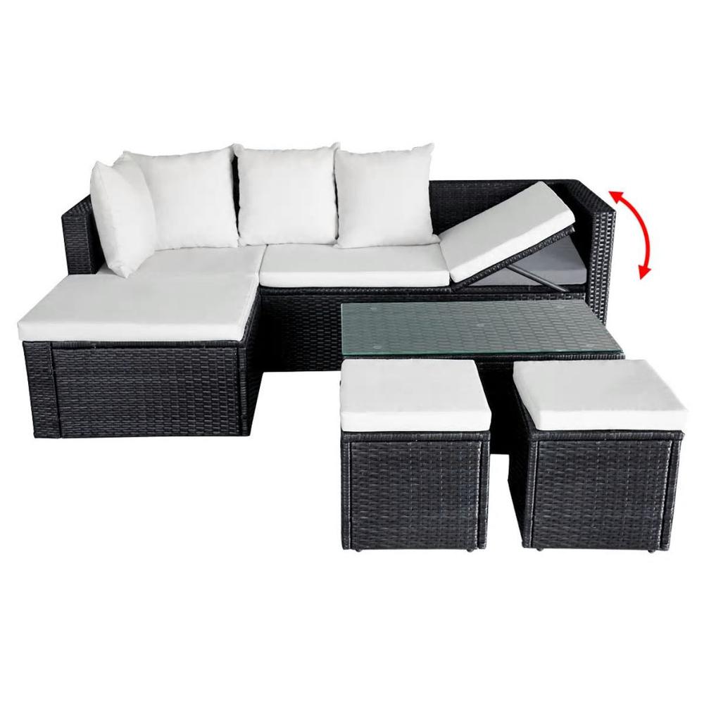 vidaXL 4 Piece Garden Lounge Set with Cushions Poly Rattan Black, 42586. Picture 6