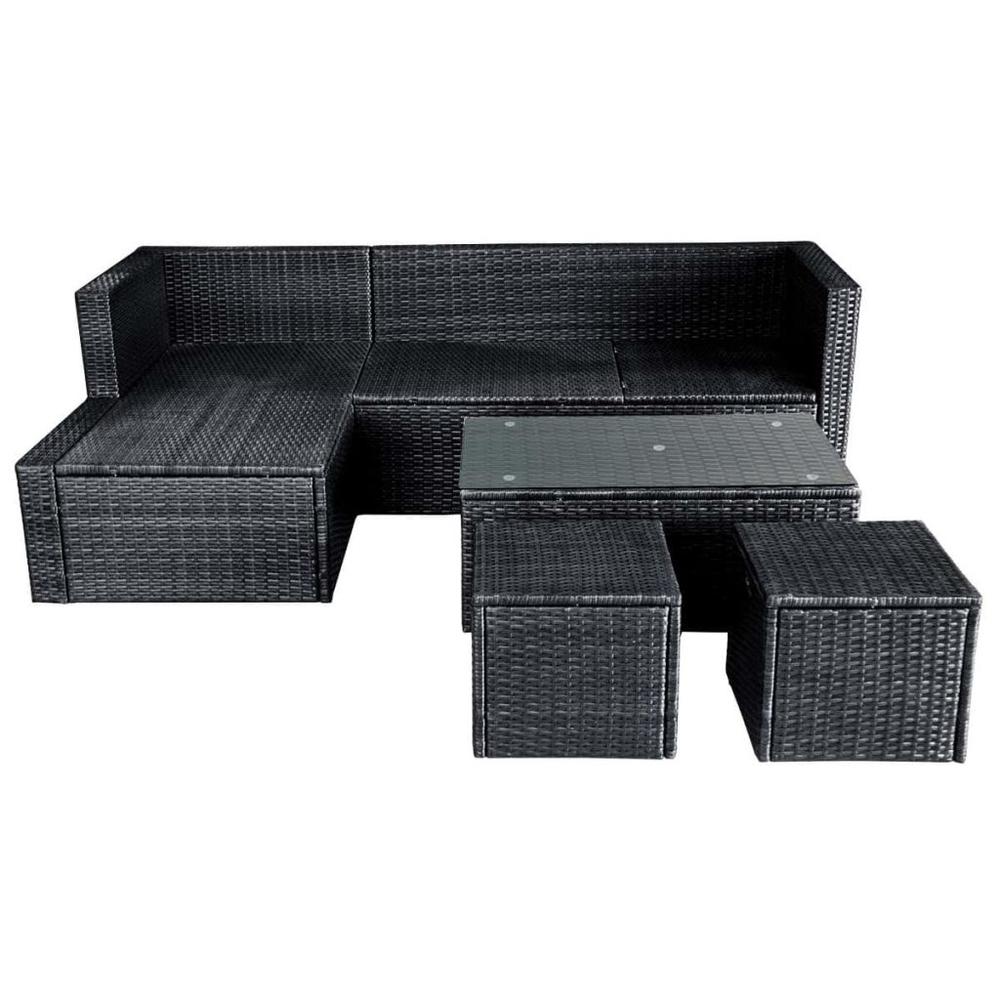 vidaXL 4 Piece Garden Lounge Set with Cushions Poly Rattan Black, 42586. Picture 7