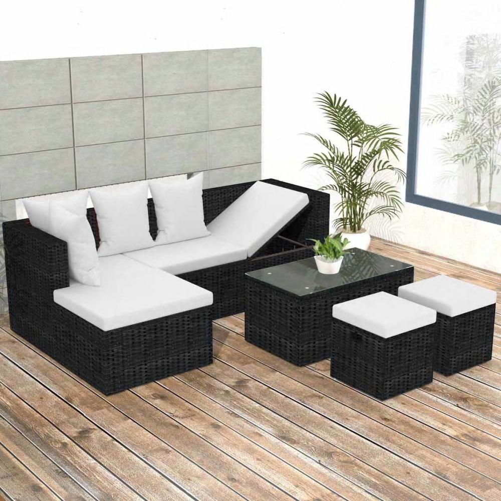 vidaXL 4 Piece Garden Lounge Set with Cushions Poly Rattan Black, 42586. Picture 1