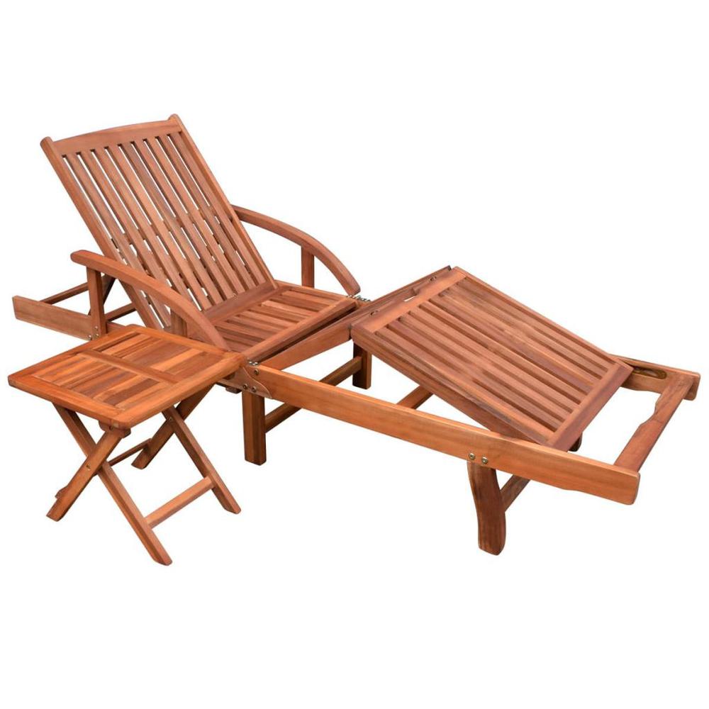 vidaXL Sun Lounger with Table Solid Acacia Wood, 42594. Picture 1