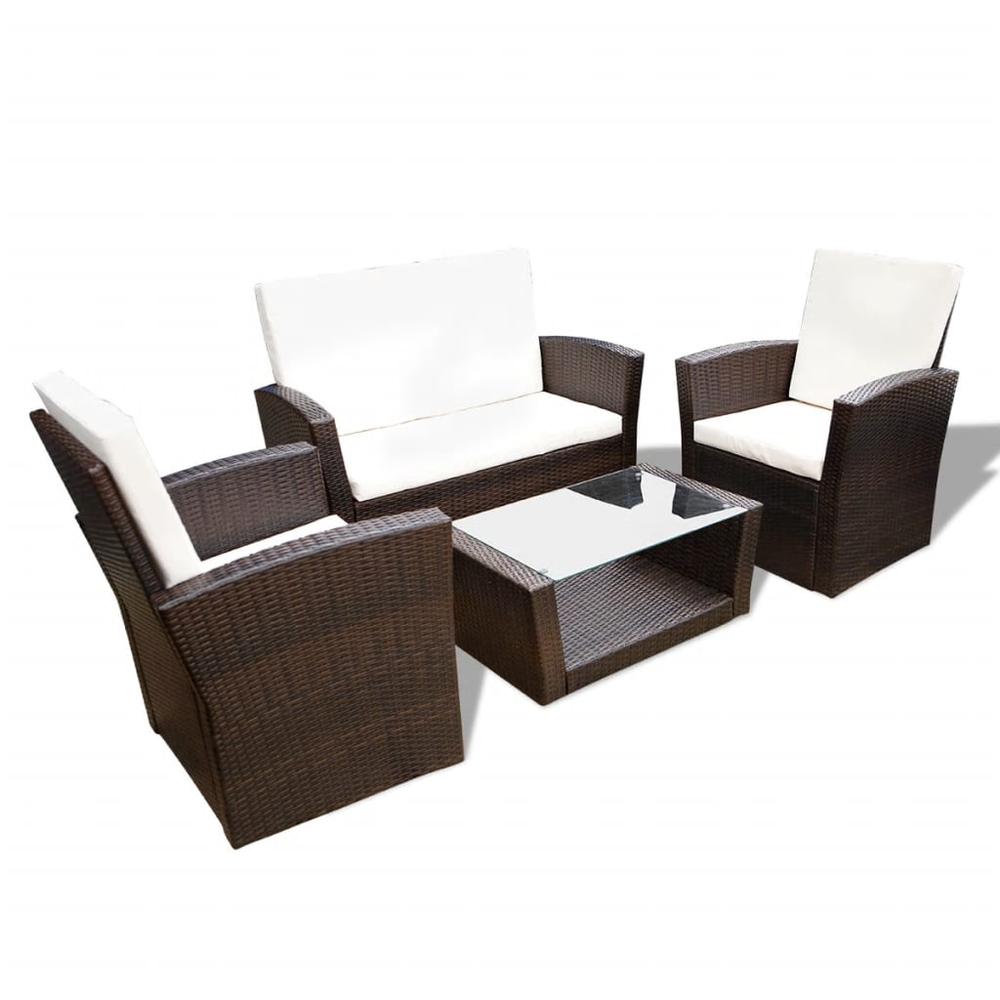 vidaXL 4 Piece Garden lounge set with Cushions Poly Rattan Brown, 42641. Picture 3
