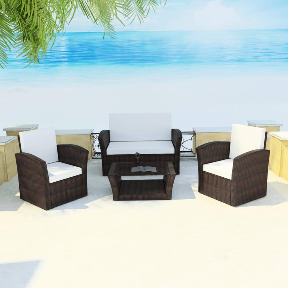 vidaXL 4 Piece Garden lounge set with Cushions Poly Rattan Brown, 42641. Picture 1