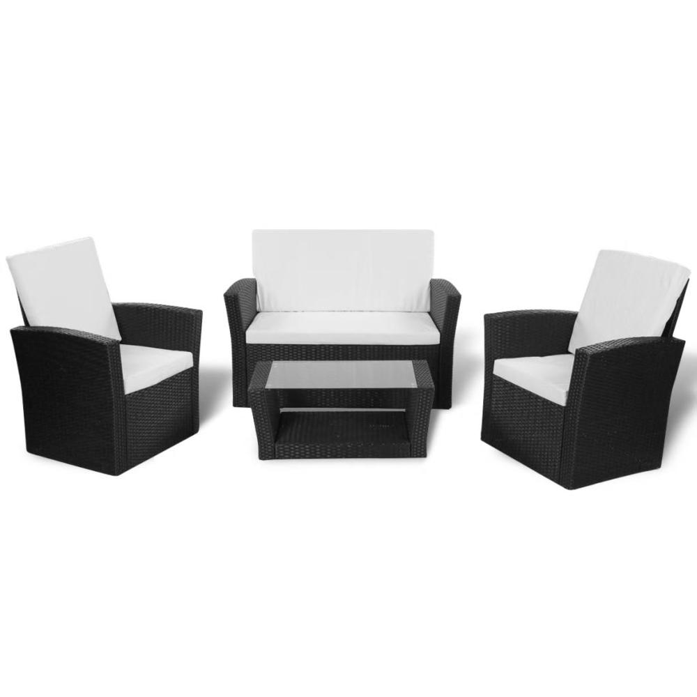 vidaXL 4 Piece Garden lounge set with Cushions Poly Rattan Black, 42642. Picture 2