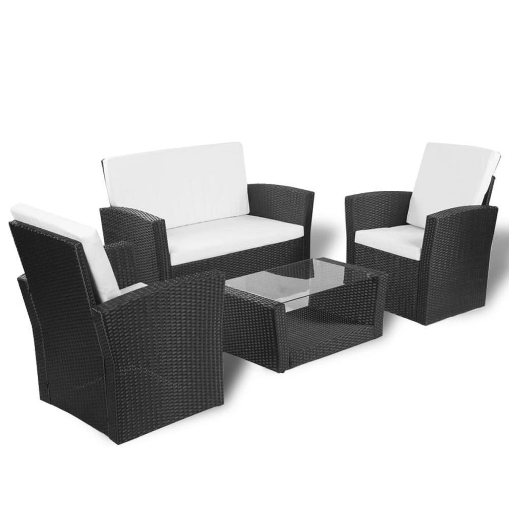 vidaXL 4 Piece Garden lounge set with Cushions Poly Rattan Black, 42642. Picture 3