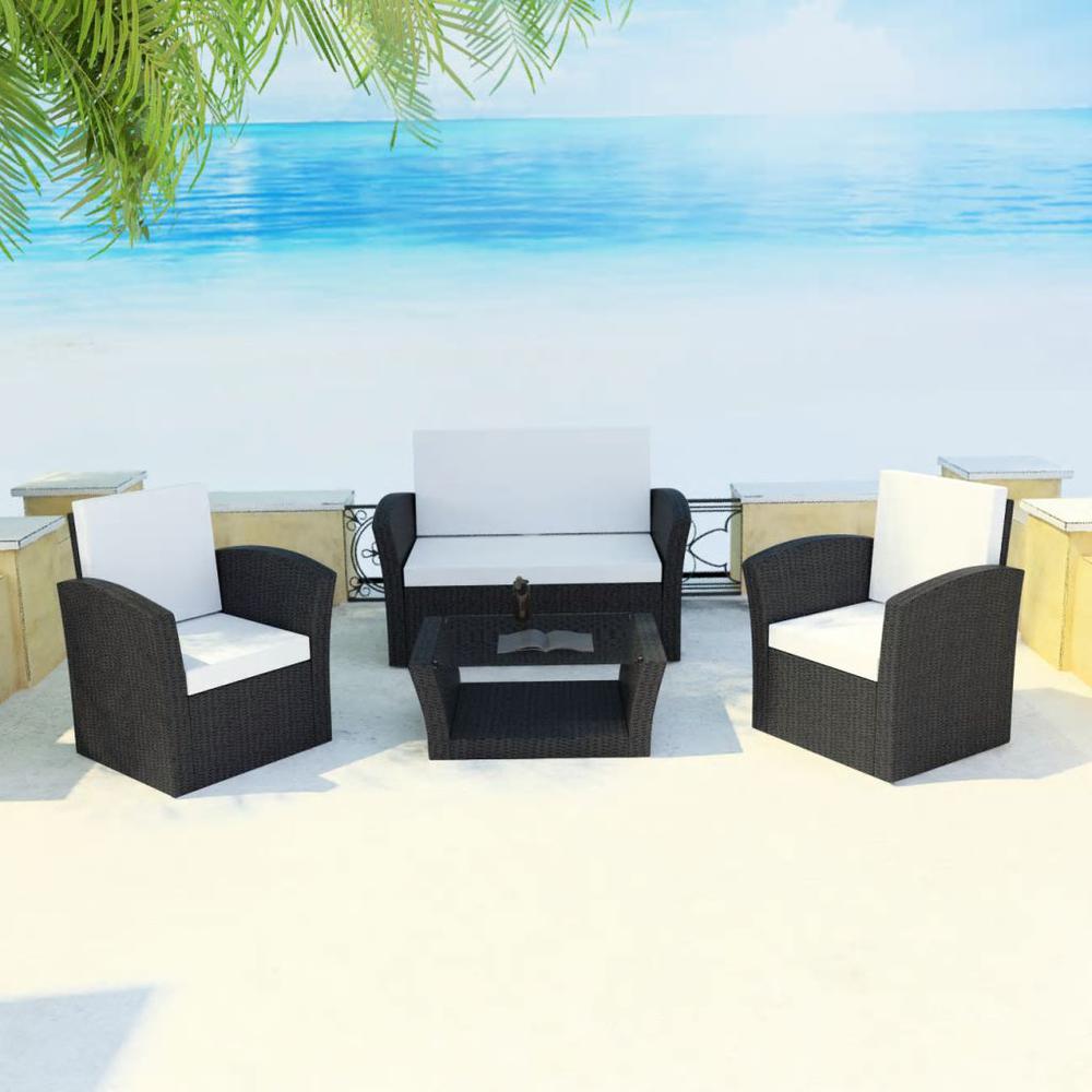 vidaXL 4 Piece Garden lounge set with Cushions Poly Rattan Black, 42642. The main picture.