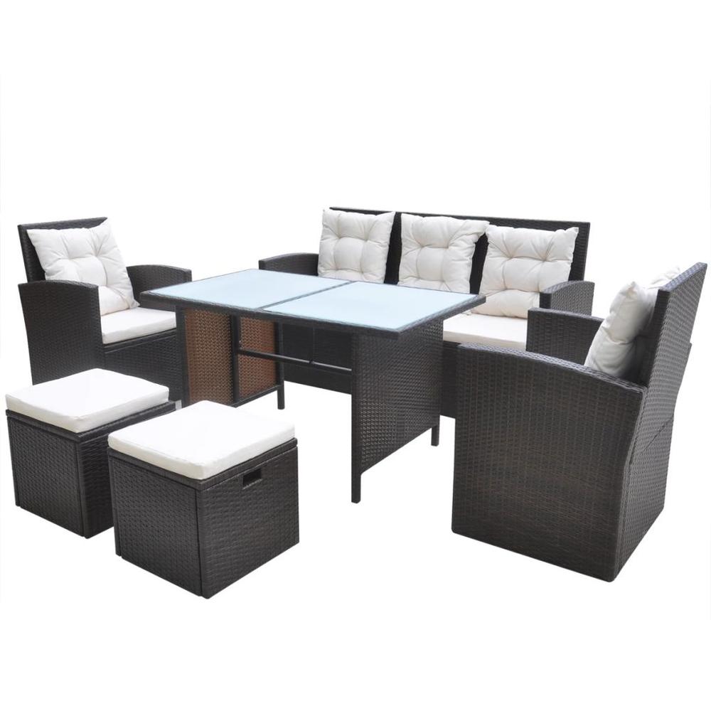 vidaXL 6 Piece Outdoor Dining Set with Cushions Poly Rattan Brown, 42644. Picture 2