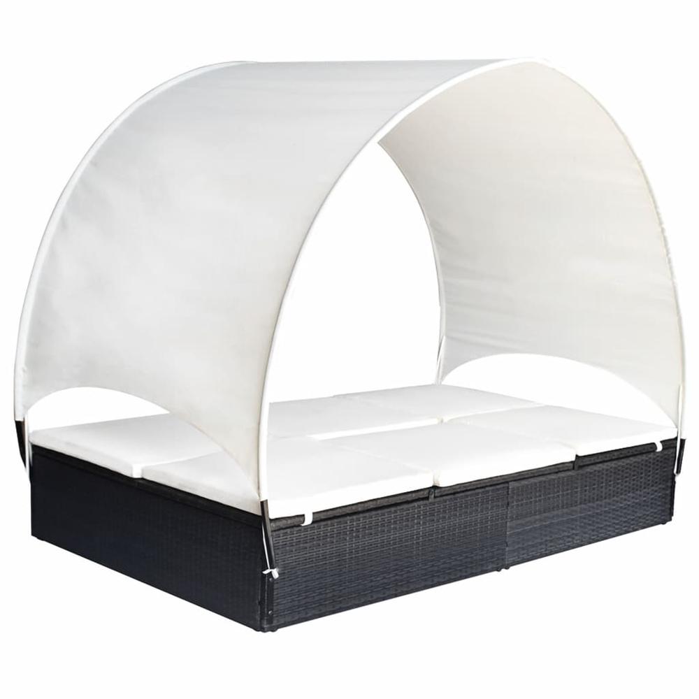 vidaXL Double Sun Lounger with Canopy Poly Rattan Black, 42665. The main picture.