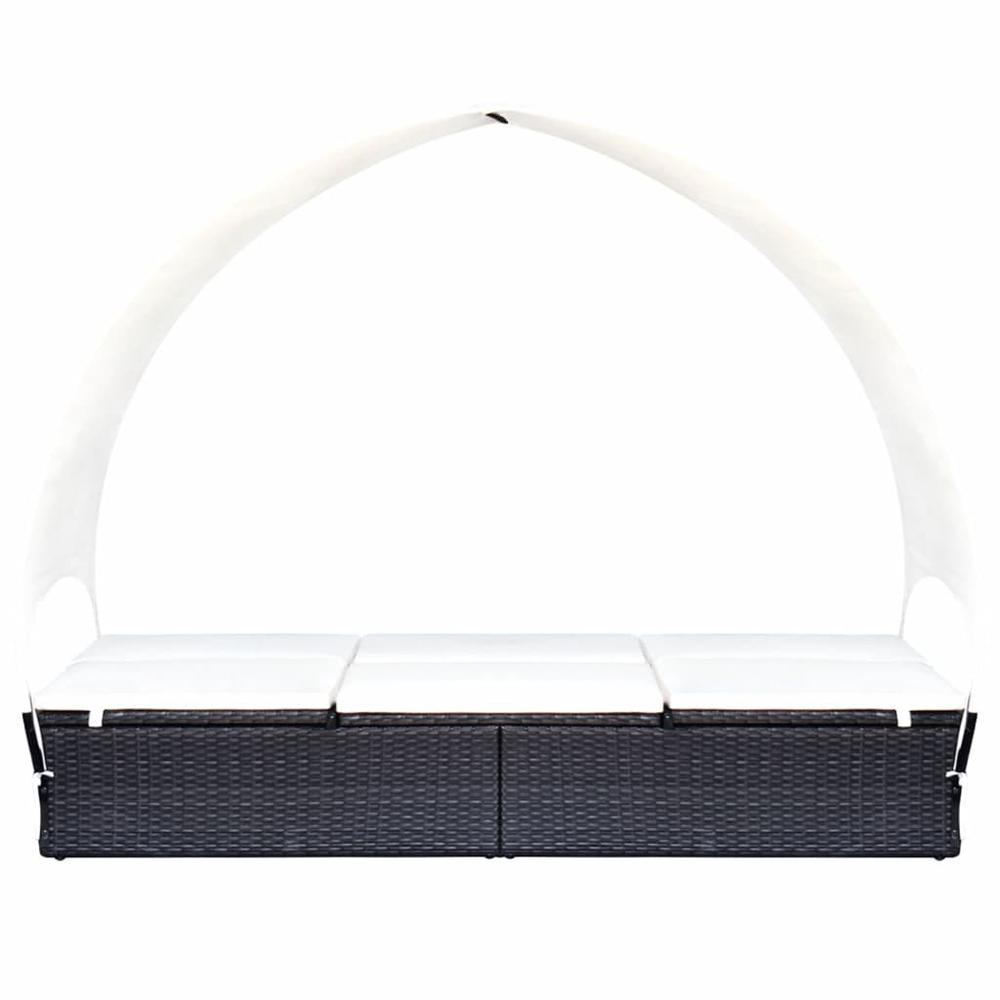 vidaXL Double Sun Lounger with Canopy Poly Rattan Black, 42665. Picture 2