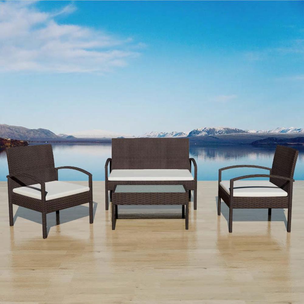 vidaXL 4 Piece Garden Lounge Set with Cushions Poly Rattan Brown, 42672. Picture 1