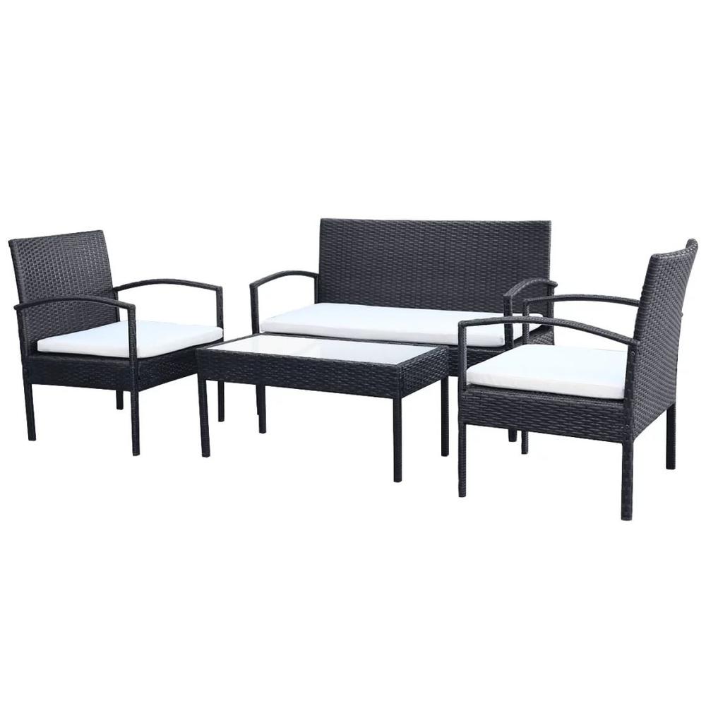 vidaXL 4 Piece Garden Lounge Set with Cushions Poly Rattan Black, 42673. Picture 2