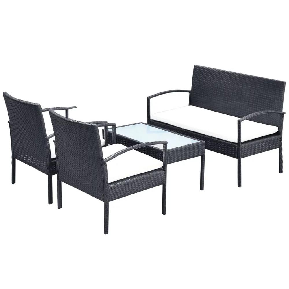 vidaXL 4 Piece Garden Lounge Set with Cushions Poly Rattan Black, 42673. Picture 3