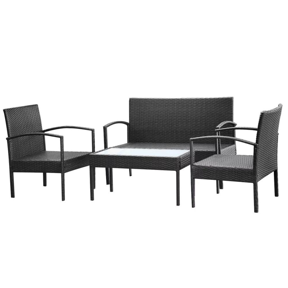 vidaXL 4 Piece Garden Lounge Set with Cushions Poly Rattan Black, 42673. Picture 4