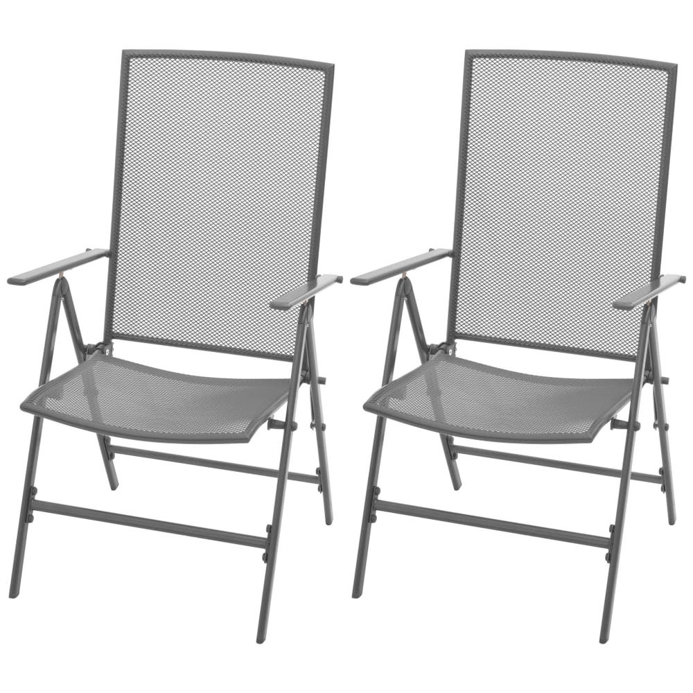 vidaXL Stackable Garden Chairs 2 pcs Steel Gray, 42716. Picture 1