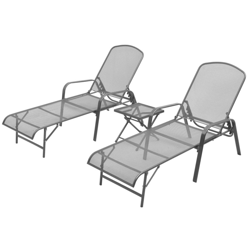 Sun Loungers 2 pcs with Table Steel Anthracite. Picture 12
