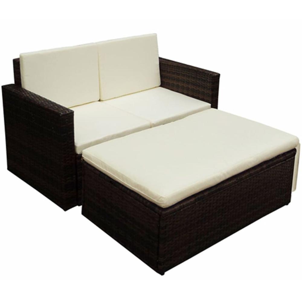 vidaXL 2 Piece Garden Lounge Set with Cushions Poly Rattan Brown, 42733. Picture 1