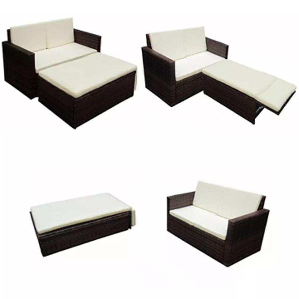 vidaXL 2 Piece Garden Lounge Set with Cushions Poly Rattan Brown, 42733. Picture 4