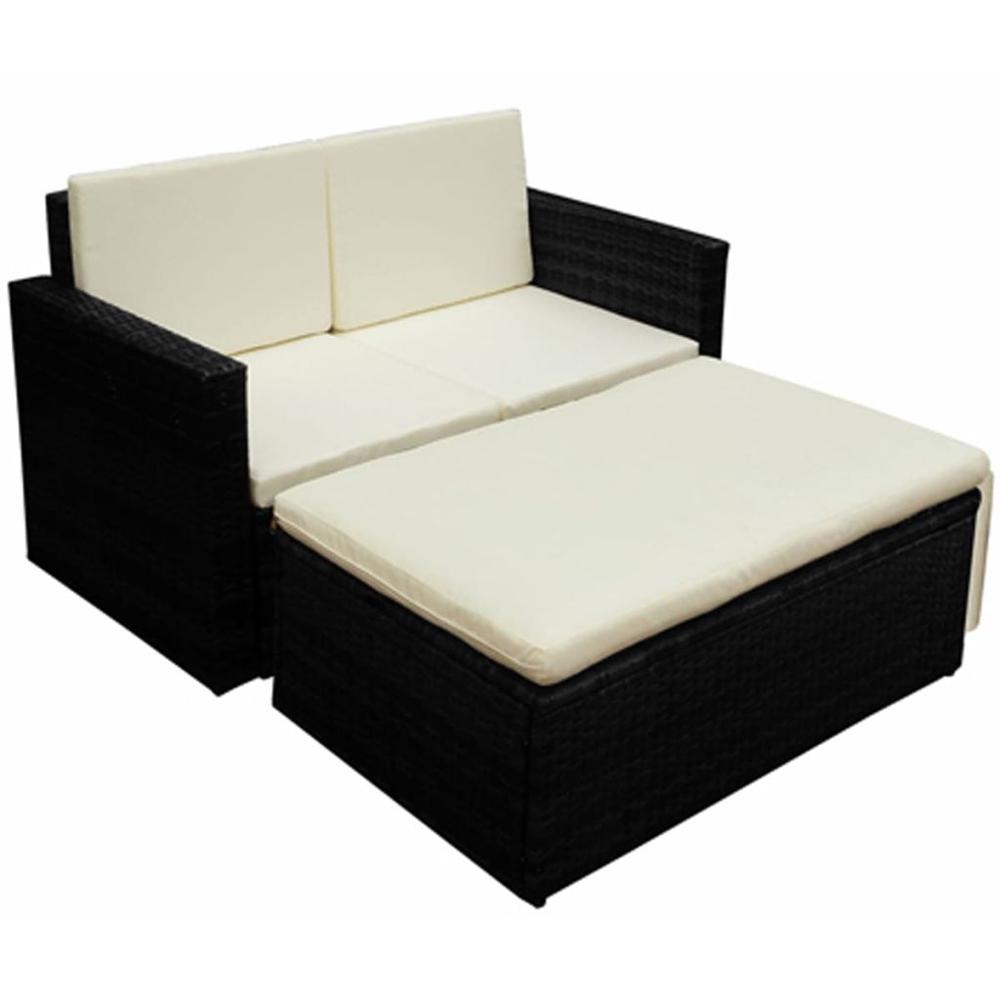 vidaXL 2 Piece Garden Lounge Set with Cushions Poly Rattan Black, 42734. Picture 1