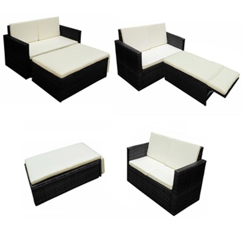 vidaXL 2 Piece Garden Lounge Set with Cushions Poly Rattan Black, 42734. Picture 4