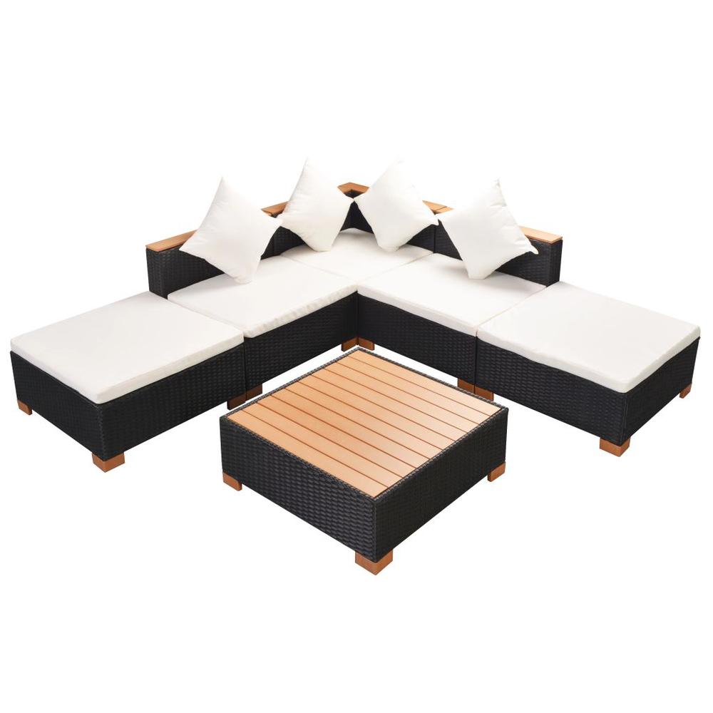 vidaXL 6 Piece Garden Lounge Set with Cushions Poly Rattan Black, 42755. Picture 2
