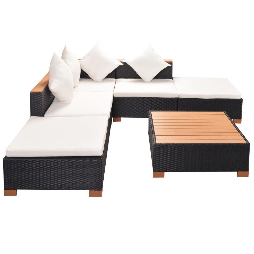 vidaXL 6 Piece Garden Lounge Set with Cushions Poly Rattan Black, 42755. Picture 3