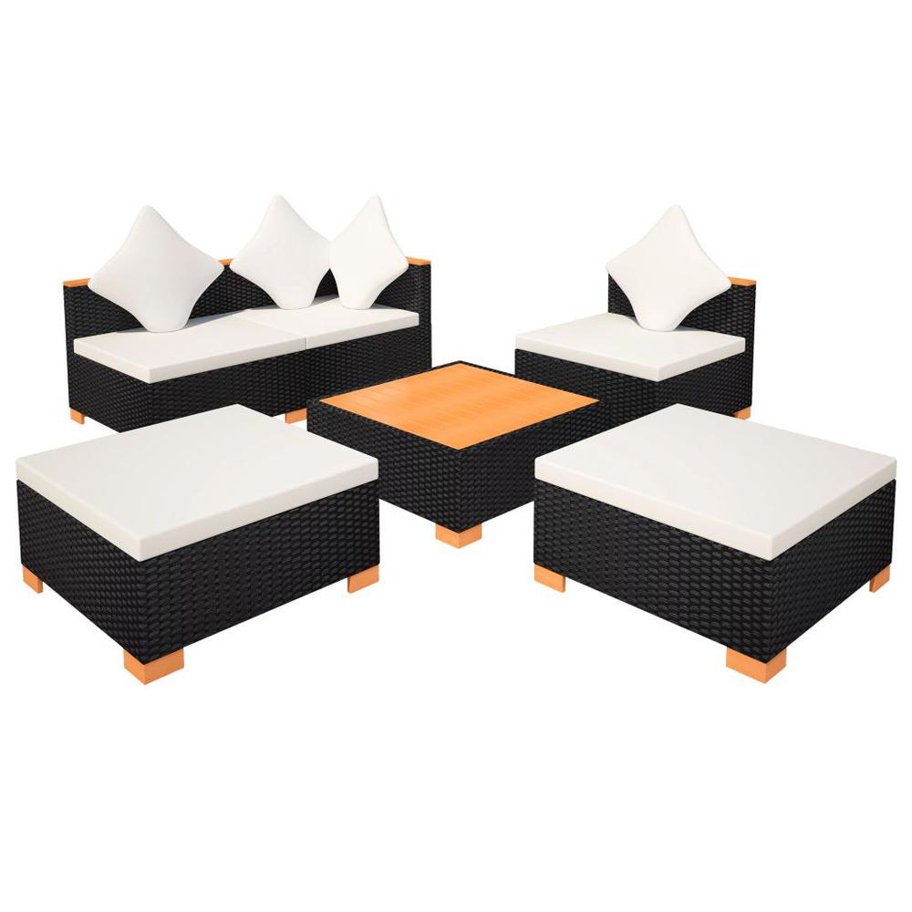 vidaXL 6 Piece Garden Lounge Set with Cushions Poly Rattan Black, 42755. Picture 7