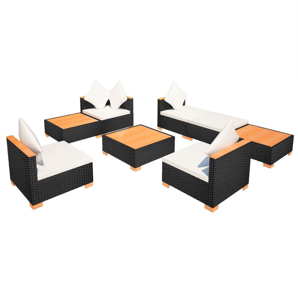 vidaXL 8 Piece Garden Lounge Set with Cushions Poly Rattan Black, 42756. Picture 5