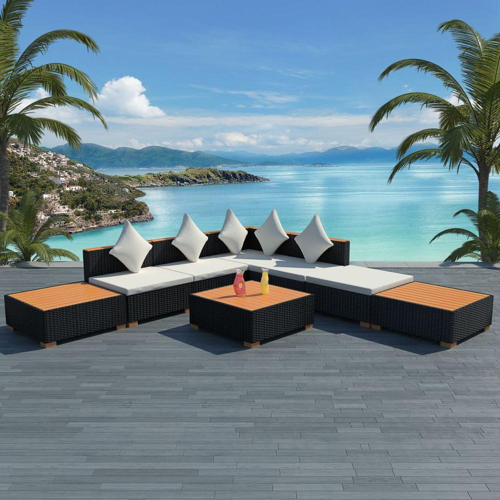 vidaXL 8 Piece Garden Lounge Set with Cushions Poly Rattan Black, 42756. Picture 1