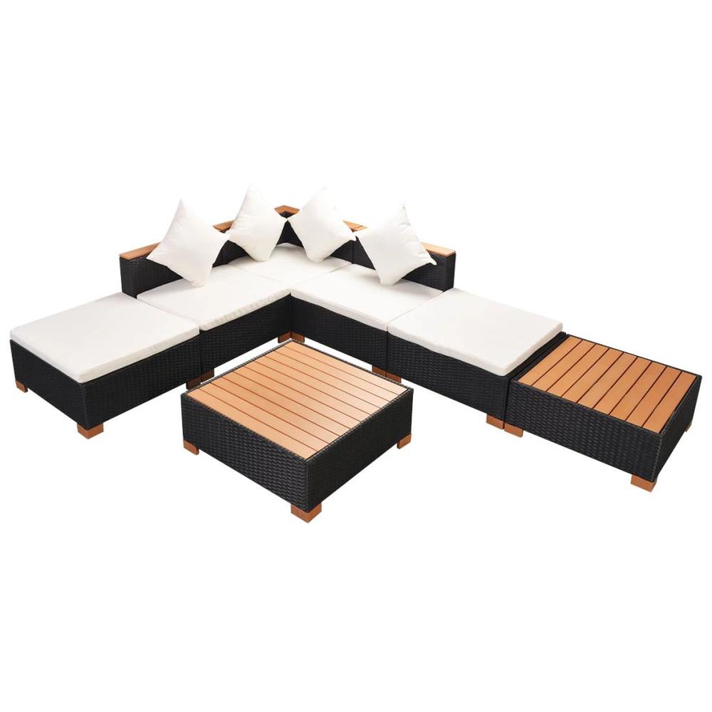 vidaXL 7 Piece Garden Lounge Set with Cushions Poly Rattan Black, 42757. Picture 2