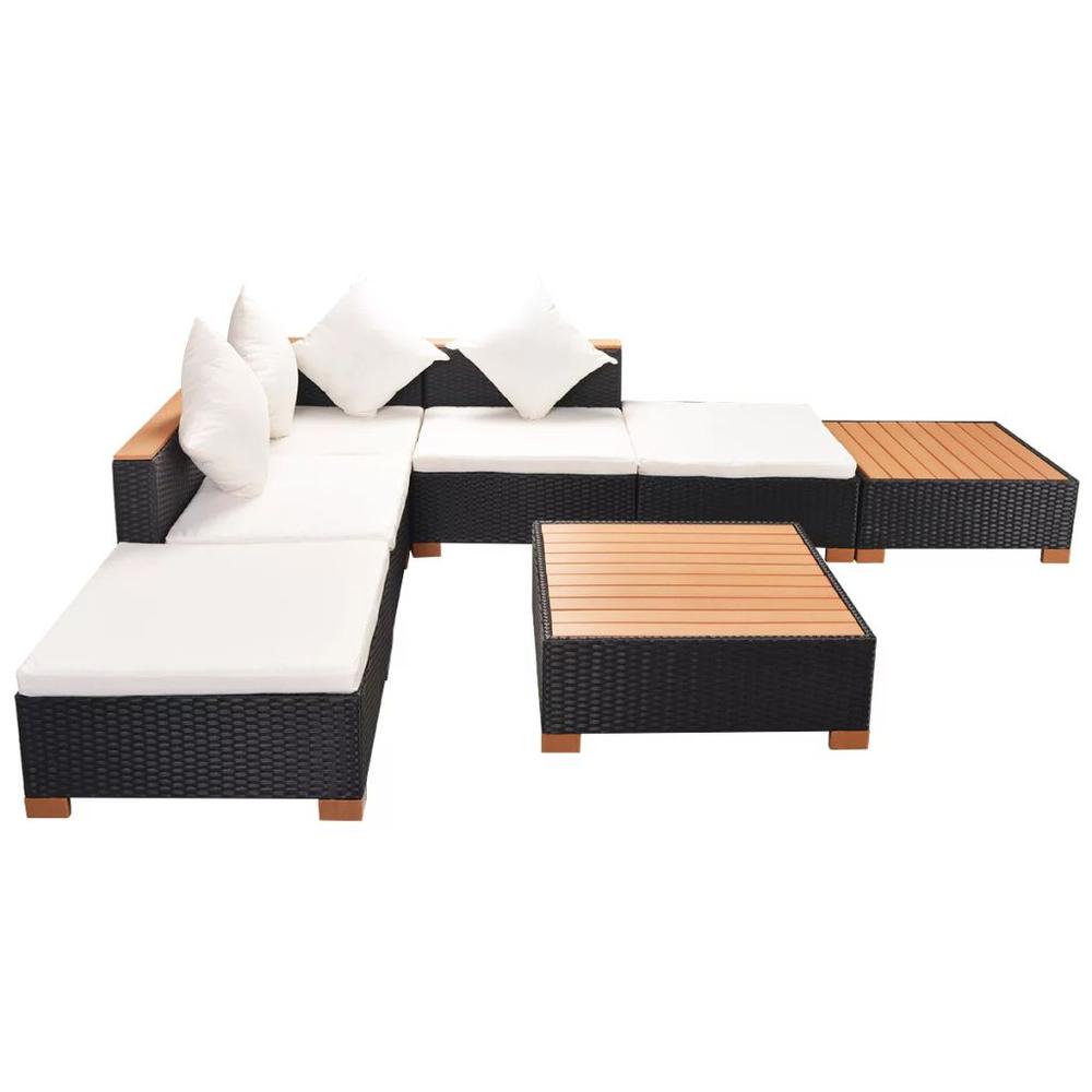 vidaXL 7 Piece Garden Lounge Set with Cushions Poly Rattan Black, 42757. Picture 3