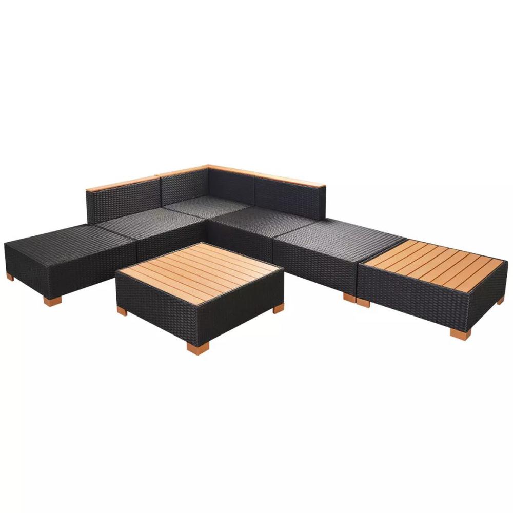vidaXL 7 Piece Garden Lounge Set with Cushions Poly Rattan Black, 42757. Picture 7
