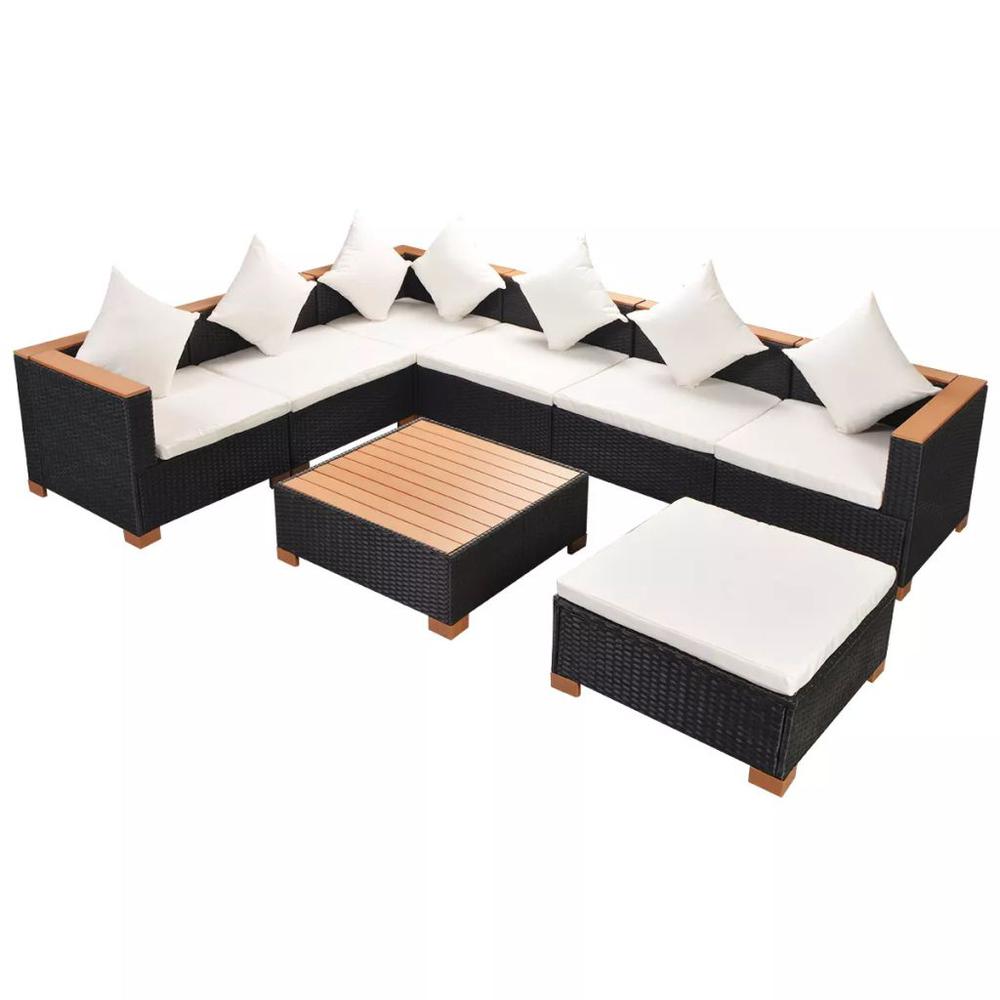 vidaXL 8 Piece Garden Lounge Set with Cushions Poly Rattan Black, 42758. Picture 2