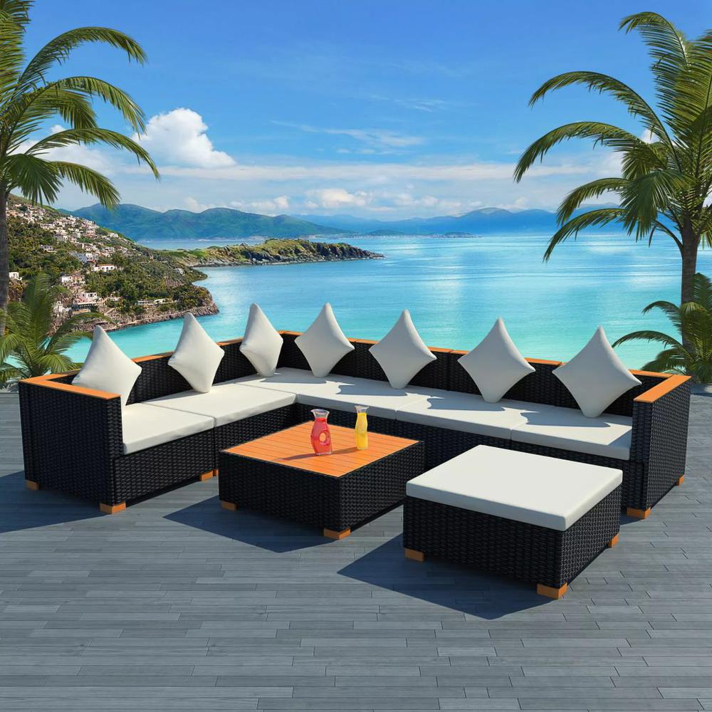 vidaXL 8 Piece Garden Lounge Set with Cushions Poly Rattan Black, 42758. The main picture.