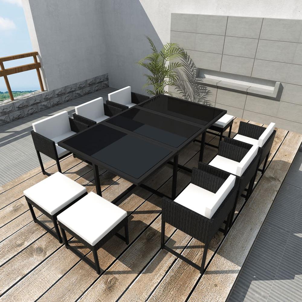 vidaXL 11 Piece Outdoor Dining Set with Cushions Poly Rattan Black, 42760. The main picture.